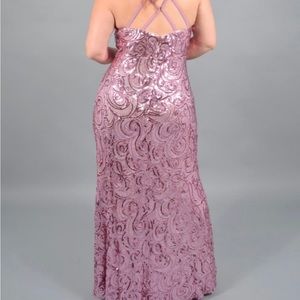 Morgan & Co Rose Sequined Low Back V Neck Prom Evening Gown